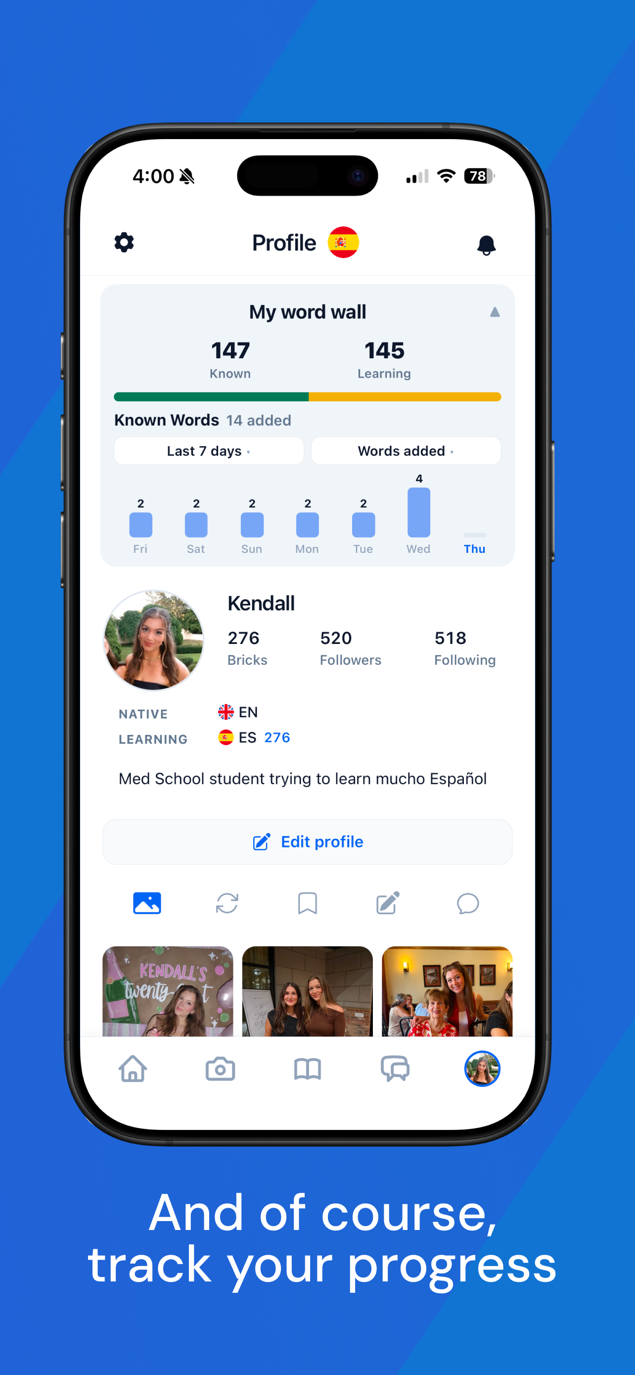 Track your known and learning words over time